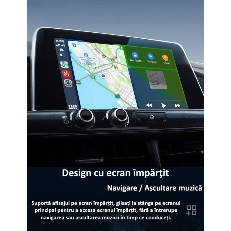 Auto si Moto - Electronice auto - Multimedia auto - Adaptor wireless CarPlay & Android Auto 2-in-1 ZYTEQ®️ Q1M, iOS 10+/Android 11+, WiFi 5GHz, Plug-and-Play, negru - Infinity.ro