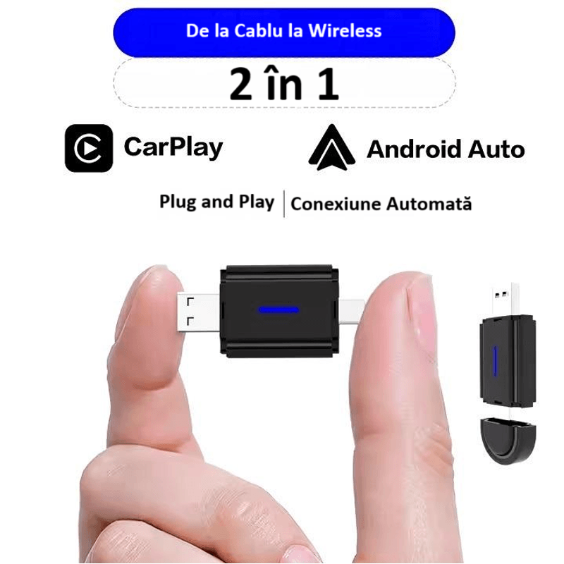 Auto si Moto - Electronice auto - Multimedia auto - Adaptor wireless CarPlay & Android Auto 2-in-1 ZYTEQ®️ PL6, iOS 10+/Android 11+, WiFi 5GHz, Plug-and-Play, negru - Infinity.ro