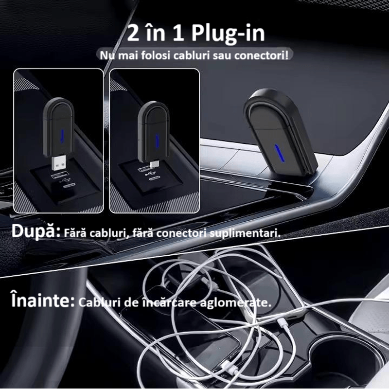Auto si Moto - Electronice auto - Multimedia auto - Adaptor wireless CarPlay & Android Auto 2-in-1 ZYTEQ®️ PL6, iOS 10+/Android 11+, WiFi 5GHz, Plug-and-Play, negru - Infinity.ro