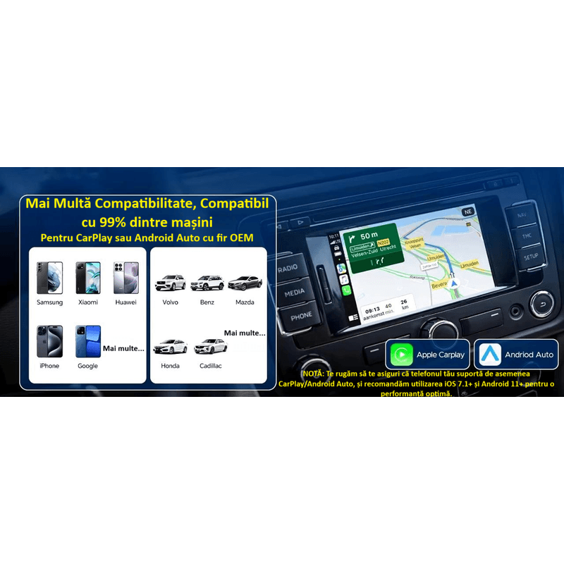 Auto si Moto - Electronice auto - Multimedia auto - Adaptor wireless CarPlay & Android Auto 2-in-1 ZYTEQ®️ PL6, iOS 10+/Android 11+, WiFi 5GHz, Plug-and-Play, negru - Infinity.ro