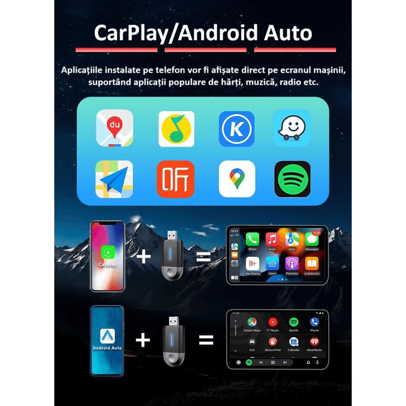 Auto si Moto - Electronice auto - Multimedia auto - Adaptor wireless CarPlay & Android Auto 2-in-1 ZYTEQ®️ PL6, iOS 10+/Android 11+, WiFi 5GHz, Plug-and-Play, negru - Infinity.ro