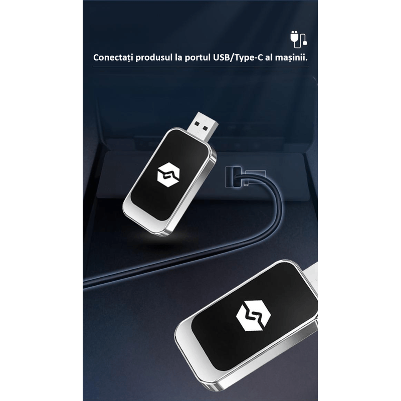 Auto si Moto - Electronice auto - Multimedia auto - Adaptor wireless CarPlay & Android Auto 2-in-1 ZYTEQ®️ Q1BZ, iOS 10+/Android 11+, WiFi 5GHz, Plug-and-Play, negru - Infinity.ro