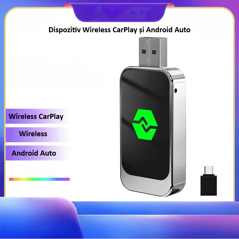 Auto si Moto - Electronice auto - Multimedia auto - Adaptor wireless CarPlay & Android Auto 2-in-1 ZYTEQ®️ Q1BZ, iOS 10+/Android 11+, WiFi 5GHz, Plug-and-Play, negru - Infinity.ro