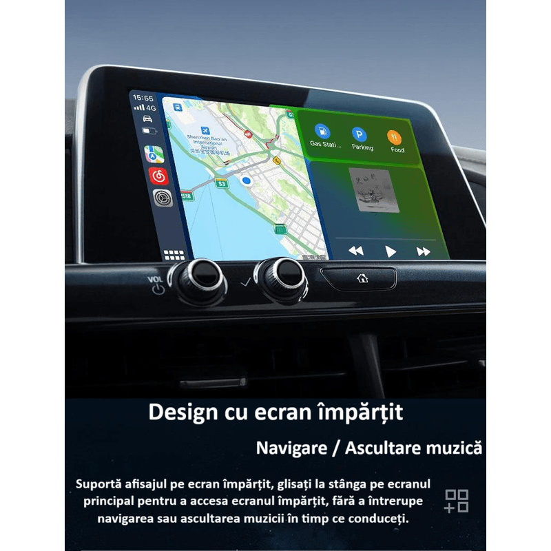 Auto si Moto - Electronice auto - Multimedia auto - Adaptor wireless CarPlay & Android Auto 2-in-1 ZYTEQ®️ Q1BZ, iOS 10+/Android 11+, WiFi 5GHz, Plug-and-Play, negru - Infinity.ro