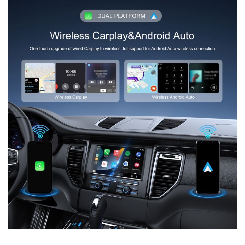 Auto si Moto - Electronice auto - Multimedia auto - Adaptor wireless CarPlay & Android Auto 2-in-1 ZYTEQ®️ A3714, iOS 10+/Android 11+, WiFi 5GHz, Plug-and-Play, gri - Infinity.ro