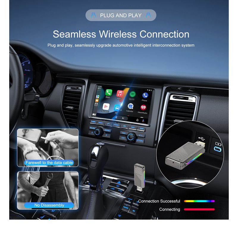 Auto si Moto - Electronice auto - Multimedia auto - Adaptor wireless CarPlay & Android Auto 2-in-1 ZYTEQ®️ A3714, iOS 10+/Android 11+, WiFi 5GHz, Plug-and-Play, gri - Infinity.ro