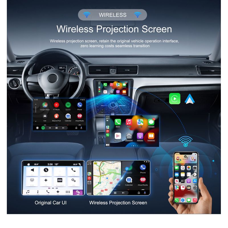 Auto si Moto - Electronice auto - Multimedia auto - Adaptor wireless CarPlay & Android Auto 2-in-1 ZYTEQ®️ A3714, iOS 10+/Android 11+, WiFi 5GHz, Plug-and-Play, gri - Infinity.ro