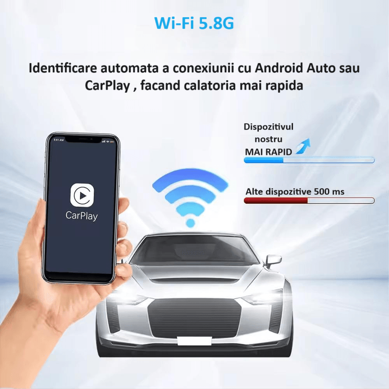 Auto si Moto - Electronice auto - Multimedia auto - Adaptor wireless CarPlay & Android Auto 2-in-1 ZYTEQ®️ TY609, iOS 10+/Android 11+, WiFi 5GHz, Plug-and-Play, negru - Infinity.ro