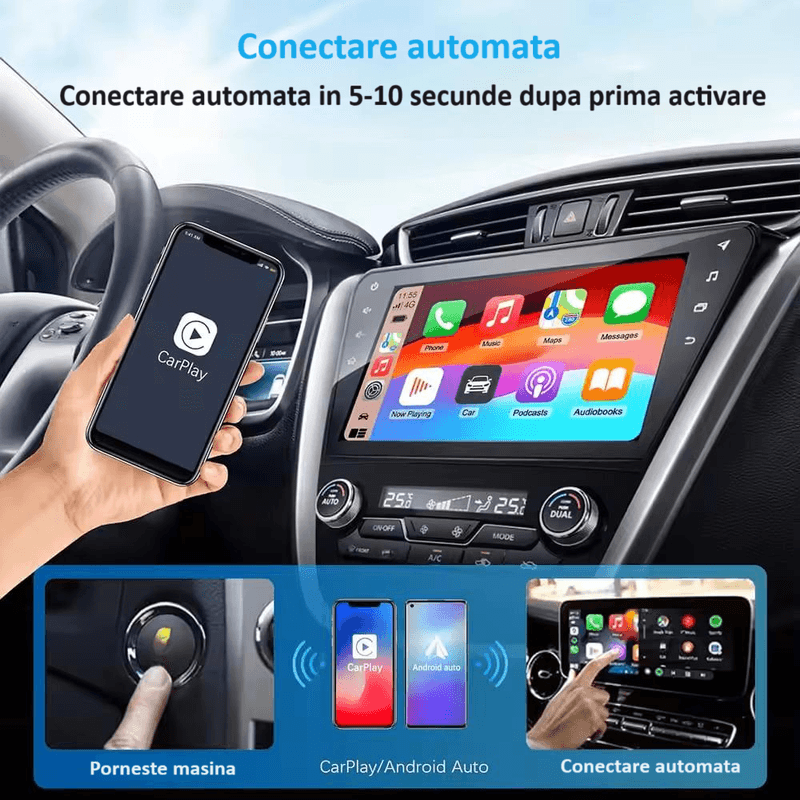 Auto si Moto - Electronice auto - Multimedia auto - Adaptor wireless CarPlay & Android Auto 2-in-1 ZYTEQ®️ TY609, iOS 10+/Android 11+, WiFi 5GHz, Plug-and-Play, negru - Infinity.ro