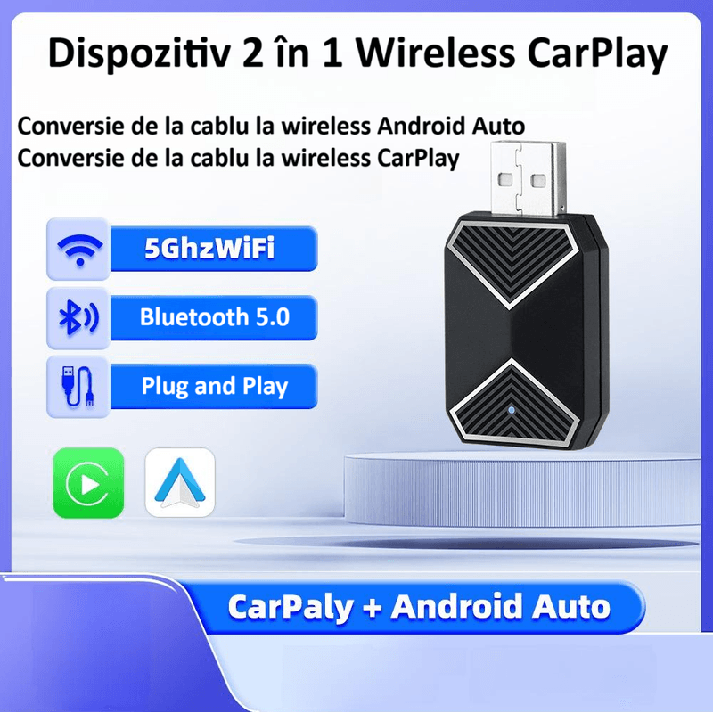 Auto si Moto - Electronice auto - Multimedia auto - Adaptor wireless CarPlay & Android Auto 2-in-1 ZYTEQ®️ C11, iOS 10+/Android 11+, WiFi 5GHz, Plug-and-Play, negru - Infinity.ro