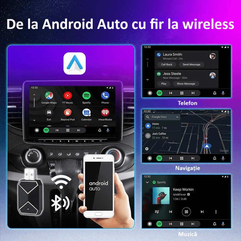Auto si Moto - Electronice auto - Multimedia auto - Adaptor wireless CarPlay & Android Auto 2-in-1 ZYTEQ®️ C11, iOS 10+/Android 11+, WiFi 5GHz, Plug-and-Play, negru - Infinity.ro
