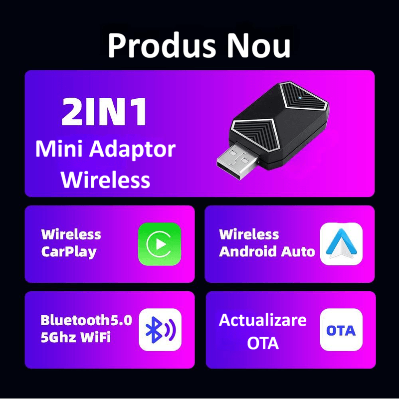 Auto si Moto - Electronice auto - Multimedia auto - Adaptor wireless CarPlay & Android Auto 2-in-1 ZYTEQ®️ C11, iOS 10+/Android 11+, WiFi 5GHz, Plug-and-Play, negru - Infinity.ro
