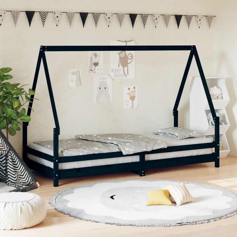 Casa si Gradina - Mobilier - Mobilier copii - Patuturi copii - Cadru de pat pentru copii, negru, 80x200 cm, lemn masiv de pin - Infinity.ro