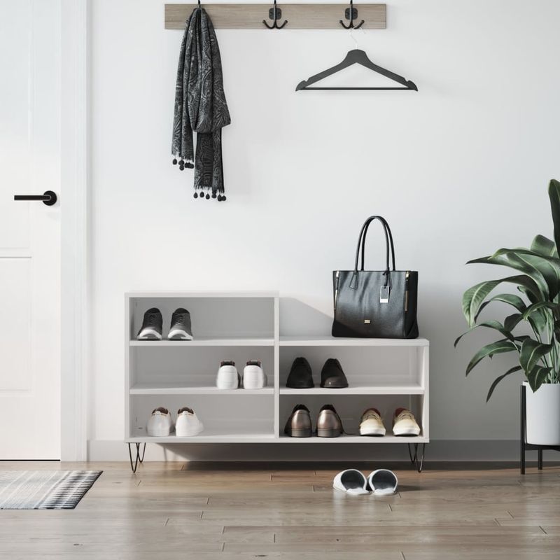 Casa si Gradina - Mobilier - Organizare si depozitare - Organizator incaltaminte - Pantofar, alb extralucios, 102x36x60 cm, lemn compozit - Infinity.ro