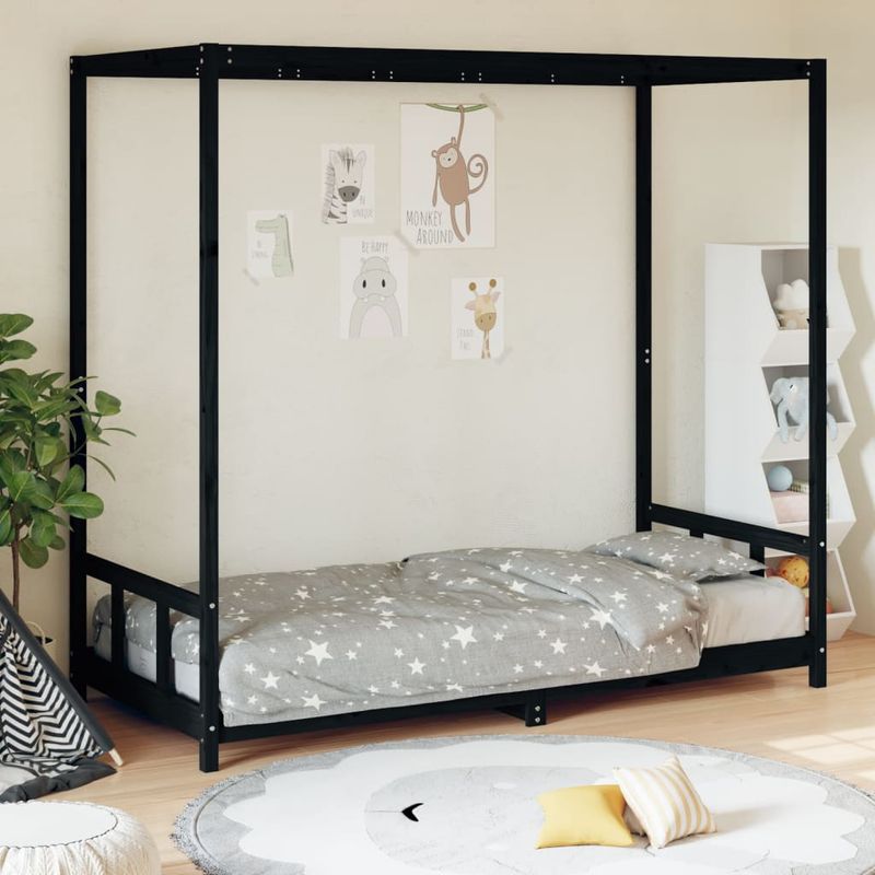 Casa si Gradina - Mobilier - Mobilier copii - Patuturi copii - Cadru de pat pentru copii, negru, 90x190 cm, lemn masiv de pin - Infinity.ro