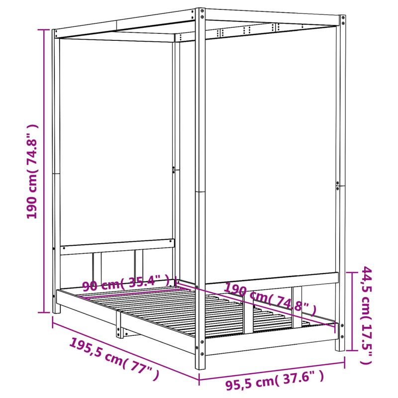 Casa si Gradina - Mobilier - Mobilier copii - Patuturi copii - Cadru de pat pentru copii, negru, 90x190 cm, lemn masiv de pin - Infinity.ro