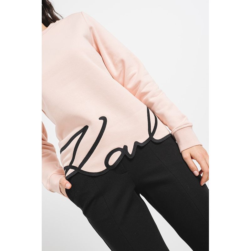 Fashion, accesorii si bijuterii - Femei - Imbracaminte femei - Camasi si bluze femei - Bluza dama Karl Lagerfeld din amestec de bumbac organic cu logo brodat L INTL Piersica - Infinity.ro