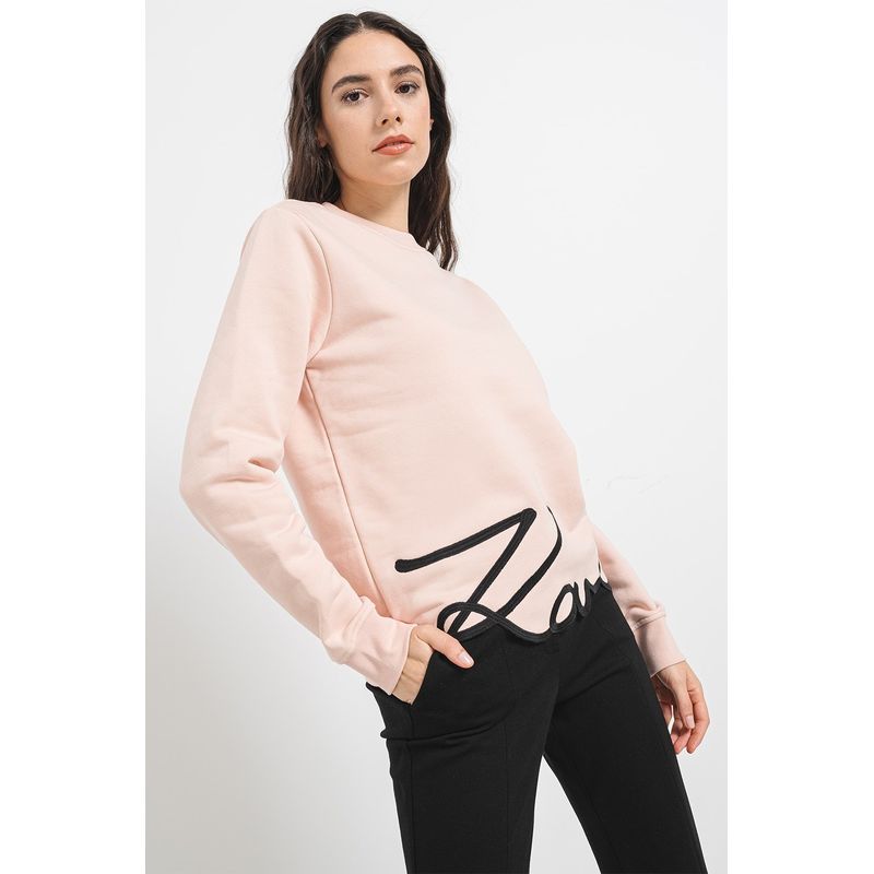 Fashion, accesorii si bijuterii - Femei - Imbracaminte femei - Camasi si bluze femei - Bluza dama Karl Lagerfeld din amestec de bumbac organic cu logo brodat L INTL Piersica - Infinity.ro