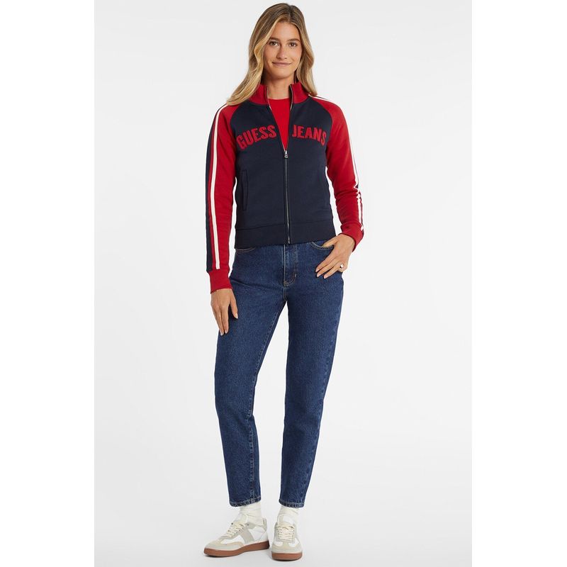 Fashion, accesorii si bijuterii - Femei - Imbracaminte femei - Hanorace femei - Bluza de trening Guess cu fermoar si broderie logo S INTL Rosu | Bleumarin - Infinity.ro