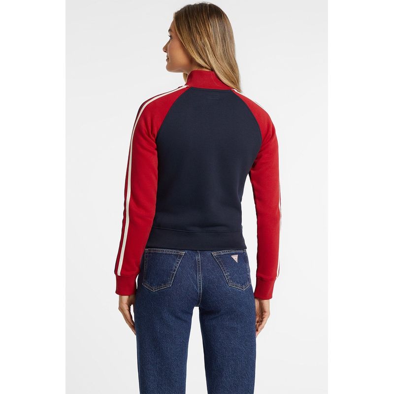 Fashion, accesorii si bijuterii - Femei - Imbracaminte femei - Hanorace femei - Bluza de trening Guess cu fermoar si broderie logo S INTL Rosu | Bleumarin - Infinity.ro