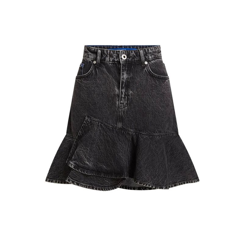 Fashion, accesorii si bijuterii - Femei - Imbracaminte femei - Fuste femei - Fusta mini Karl Lagerfeld Jeans din denim cu volane S INTL Gri inchis - Infinity.ro