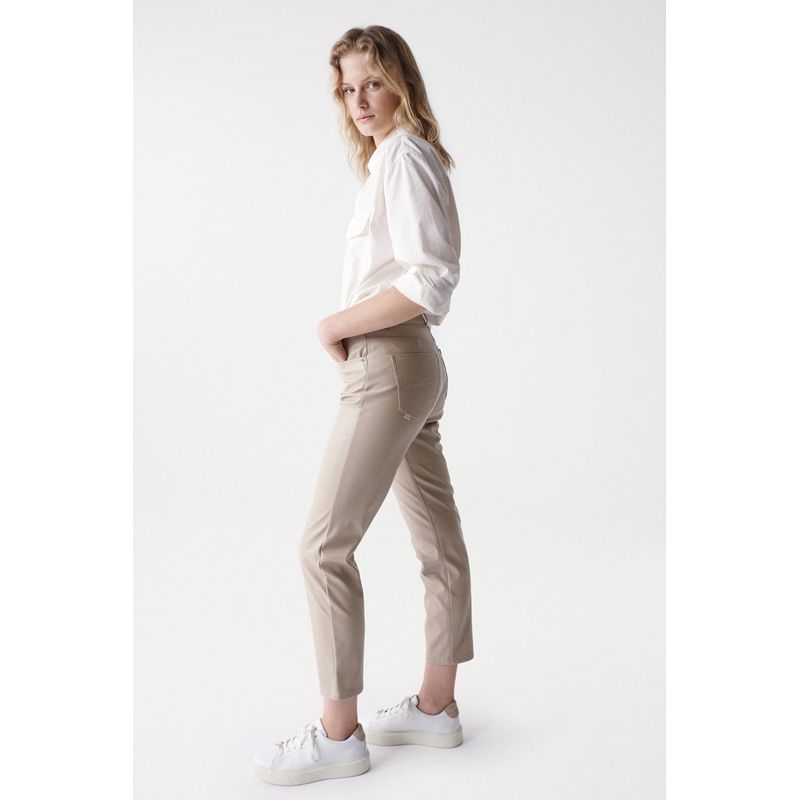 Fashion, accesorii si bijuterii - Femei - Imbracaminte femei - Pantaloni femei - Pantaloni crop Salsa Jeans din piele ecologica 29 Maro taupe deschis - Infinity.ro