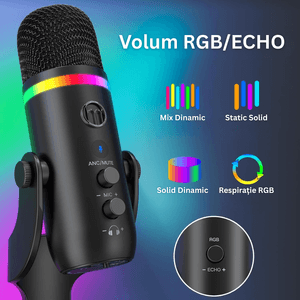 Microfon Profesional K66 USB, RGB, Mute, Suport Detasabil, Gaming, Podcast, Windows, Mac, PS4/PS5, Negru