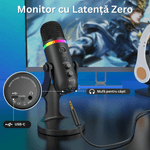 TV, Audio-Video si Foto - Audio profesionale - Microfoane profesionale - Microfon Profesional K66 USB, RGB, Mute, Suport Detasabil, Gaming, Podcast, Windows, Mac, PS4/PS5, Negru - Infinity.ro