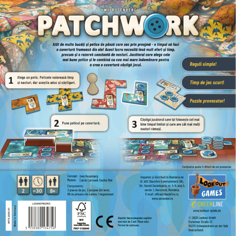 Jucarii, Copii si Bebe - Jucarii si jocuri - Jocuri si puzzle - Jocuri de societate - Patchwork Revised Edition – Joc pentru 2 Jucatori (RO) - Infinity.ro