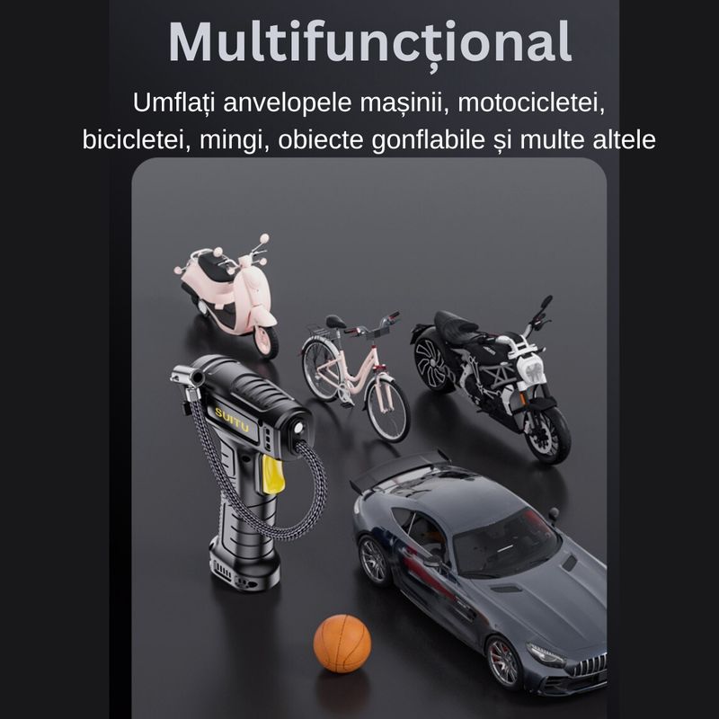 Auto si Moto - Piese auto si accesorii - Piese auto - Pompe de combustibil si injectoare - Pompa de aer electrica, Afisaj Digital, Oprire automata, Lanterna LED, Multifunctionala, 100W, Manometru, Negru - Infinity.ro