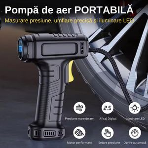 Pompa de aer electrica, Afisaj Digital, Oprire automata, Lanterna LED, Multifunctionala, 100W, Manometru, Negru