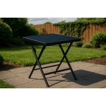 Casa si Gradina - Gradina si terasa - Mobilier exterior - Mese gradina - Masa pliabila exterior 80x80 cm 4 persoane – metal si sticla neagra rezistenta - Infinity.ro