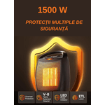 Electronice si Electrocasnice - Climatizare si sisteme de incalzire - Aparate incalzire aer - Aeroterme - Aeroterma Ceramica 1500W, Portabila, Termostat Reglabil, 2 Trepte de Viteza, Protectie Anti-Cadere, Neagra - Infinity.ro