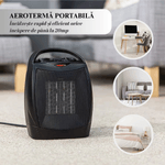Electronice si Electrocasnice - Climatizare si sisteme de incalzire - Aparate incalzire aer - Aeroterme - Aeroterma Ceramica 1500W, Portabila, Termostat Reglabil, 2 Trepte de Viteza, Protectie Anti-Cadere, Neagra - Infinity.ro