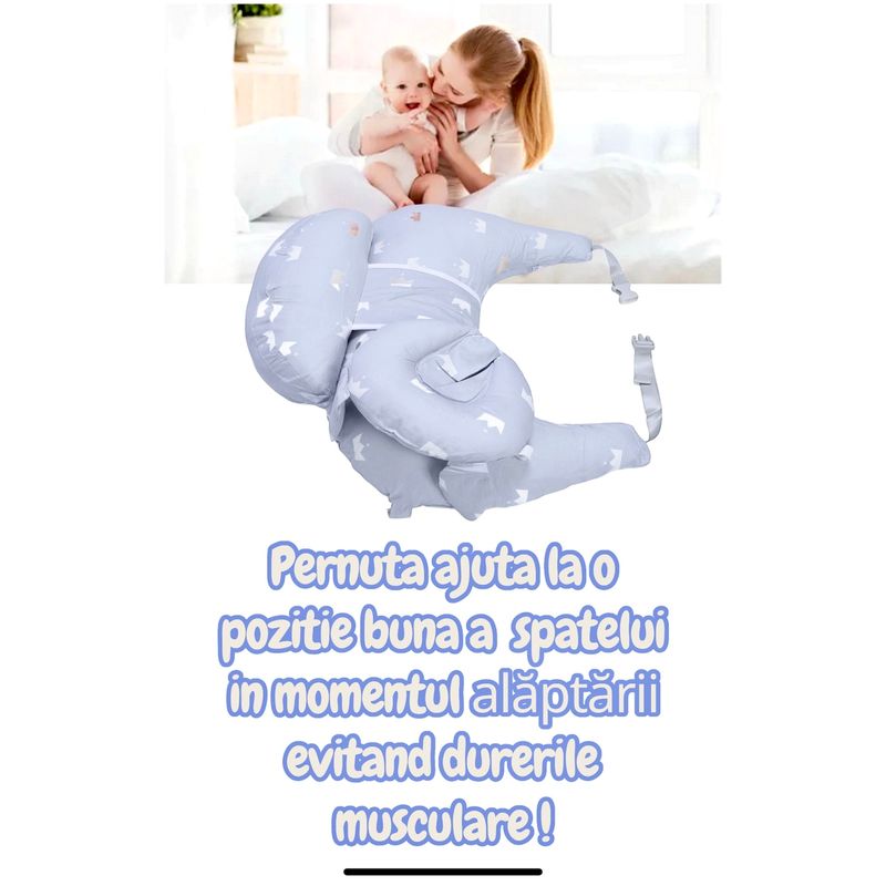 Jucarii, Copii si Bebe - Maternitate - Accesorii alaptare - Perna de ajutor alaptare si suport bebe, prindere talie, husa detasabila din bumbac, Gri - Infinity.ro