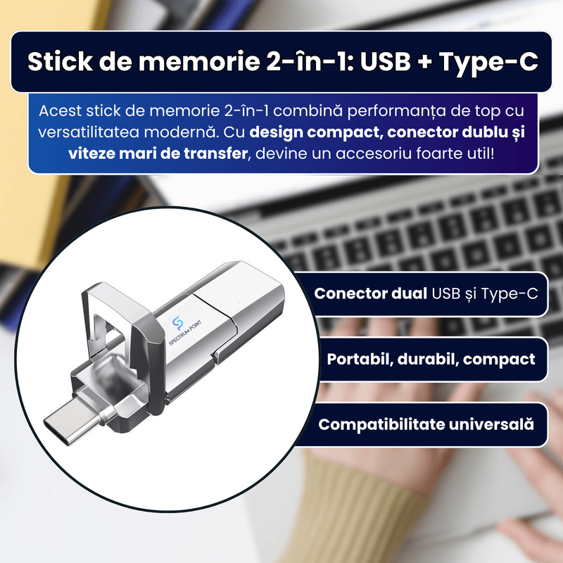 PC, gaming si accesorii - Periferice PC - Memorii USB - Stick de memorie 2 in 1 USB + Type-C 128GB, pentru telefon/laptop/PC/tableta,  compatibil universal - Infinity.ro