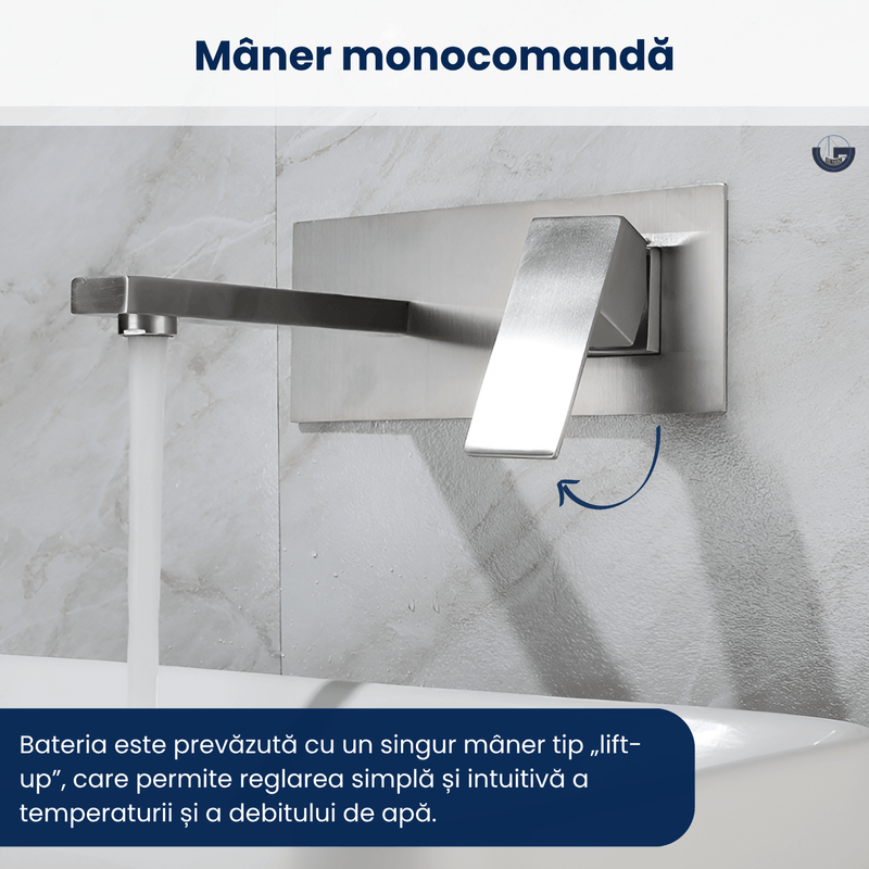 Casa si Gradina - Sanitare - Lavoar baie si accesorii - Baterii sanitare - Baterie baie incastrata, GLIMATECH, monocomanda, montaj pe perete, otel inoxidabil, finisaj periat, gri inox - Infinity.ro