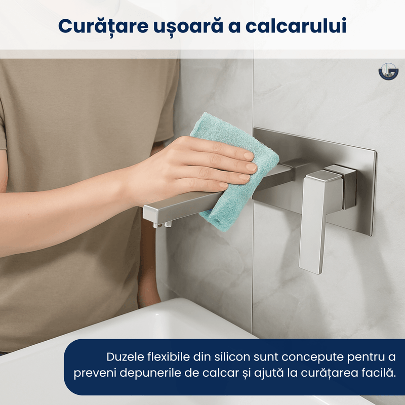 Casa si Gradina - Sanitare - Lavoar baie si accesorii - Baterii sanitare - Baterie baie incastrata, GLIMATECH, monocomanda, montaj pe perete, otel inoxidabil, finisaj periat, gri inox - Infinity.ro