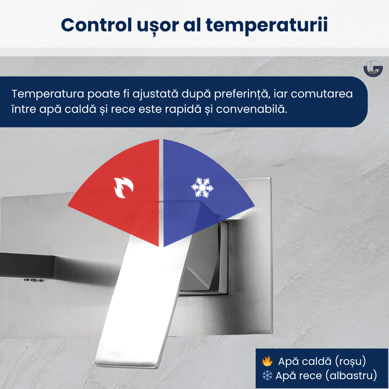 Casa si Gradina - Sanitare - Lavoar baie si accesorii - Baterii sanitare - Baterie baie incastrata, GLIMATECH, monocomanda, montaj pe perete, otel inoxidabil, finisaj periat, gri inox - Infinity.ro