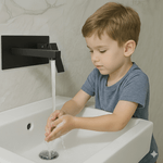 Casa si Gradina - Sanitare - Lavoar baie si accesorii - Baterii sanitare - Baterie sanitara pentru chiuveta baie GLIMATECH, Otel inoxidabil, Prindere in perete, Design modern, Negru mat - Infinity.ro