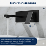 Casa si Gradina - Sanitare - Lavoar baie si accesorii - Baterii sanitare - Baterie sanitara pentru chiuveta baie GLIMATECH, Otel inoxidabil, Prindere in perete, Design modern, Negru mat - Infinity.ro