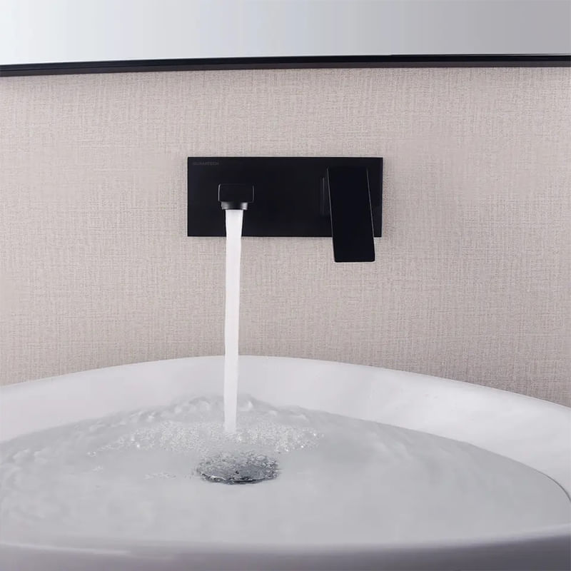 Casa si Gradina - Sanitare - Lavoar baie si accesorii - Baterii sanitare - Baterie sanitara pentru chiuveta baie GLIMATECH, Otel inoxidabil, Prindere in perete, Design modern, Negru mat - Infinity.ro