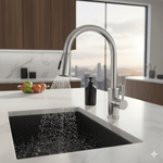 Casa si Gradina - Sanitare - Lavoar baie si accesorii - Baterii sanitare - Baterie Sanitara Cu Dus Extractabil, Cu Pipa Flexibila la 360 grade, Doua Tipuri de Jet, Accesorii Incluse, Gri Inox - Infinity.ro