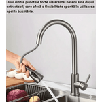 Casa si Gradina - Sanitare - Lavoar baie si accesorii - Baterii sanitare - Baterie Sanitara Cu Dus Extractabil, Cu Pipa Flexibila la 360 grade, Doua Tipuri de Jet, Accesorii Incluse, Gri Inox - Infinity.ro