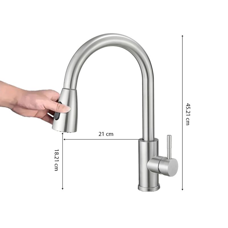 Casa si Gradina - Sanitare - Lavoar baie si accesorii - Baterii sanitare - Baterie Sanitara Cu Dus Extractabil, Cu Pipa Flexibila la 360 grade, Doua Tipuri de Jet, Accesorii Incluse, Gri Inox - Infinity.ro