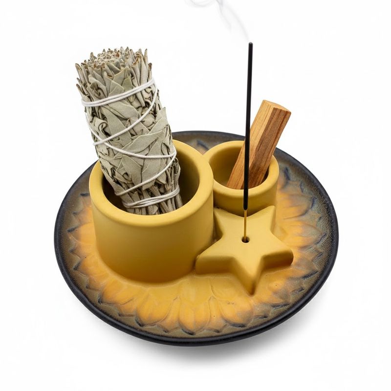 Casa si Gradina - Decoratiuni - Obiecte decorative - Accesorii decorative - Suport ceramic pentru Salvie Alba, Palo Santo si Betisoare Parfumate, 13 cm - Infinity.ro