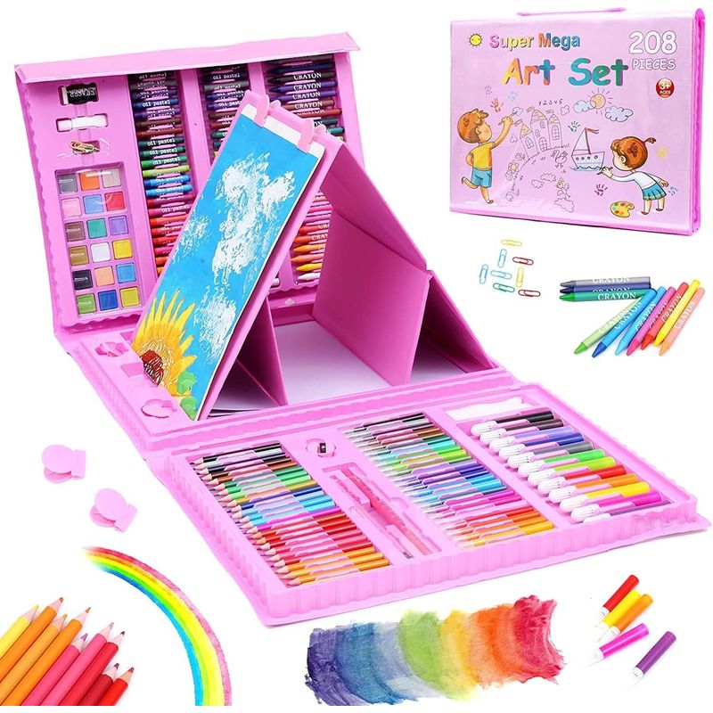 Jucarii, Copii si Bebe - Jucarii si jocuri - Jucarii & jocuri educative - Seturi pictura si desen - Set de pictura si desen pentru copii, 208 piese, Roz - Infinity.ro