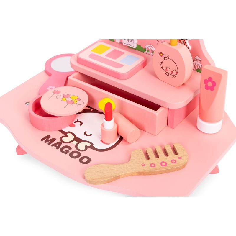 Jucarii, Copii si Bebe - Jucarii si jocuri - Jucarii de rol - Frumusete, bijuterii si accesorii fetite - Masuta de toaleta copii Ecotoys, lemn, oglinda, sertar, 7 accesorii, roz KID007271 - Infinity.ro