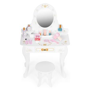 Masuta de toaleta copii Ecotoys, lemn, accesorii si oglinda, roz KID003983