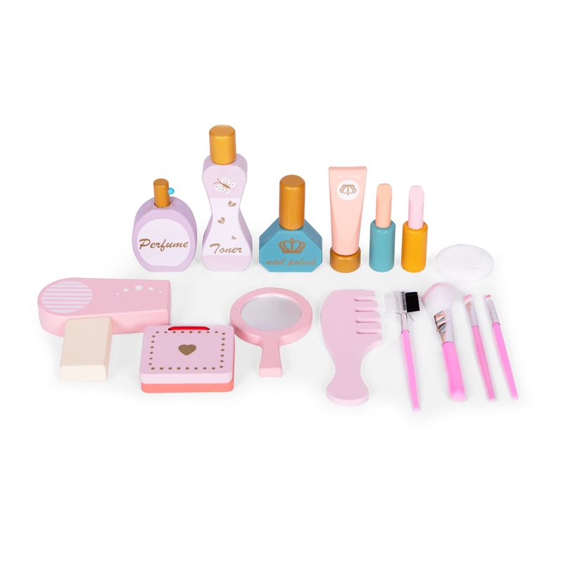 Jucarii, Copii si Bebe - Jucarii si jocuri - Jucarii de rol - Frumusete, bijuterii si accesorii fetite - Masuta de toaleta copii Ecotoys, lemn, accesorii si oglinda, roz KID003983 - Infinity.ro